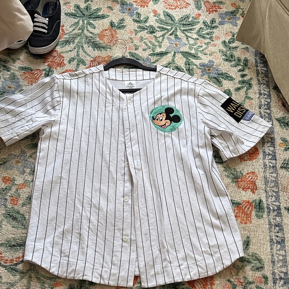 Disney Other - Disney Adults White Pinstripe Baseball Shirt with Mickey Patch